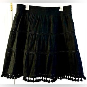 LOFT Outlet sz XL Skirt, black lined gauzy tiered w/ embroidery, tassels, EUC